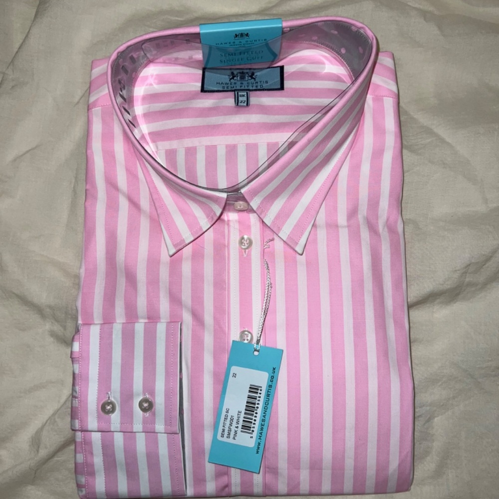 Hawes & Curtis Pink & White Striped Semi Fitted Button Down Shirt - Size US 18